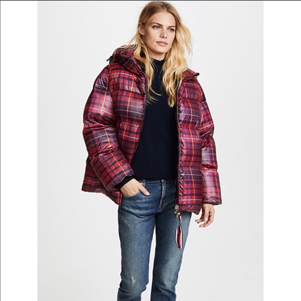 EUC Hilfiger Collection Plaid Down Coat